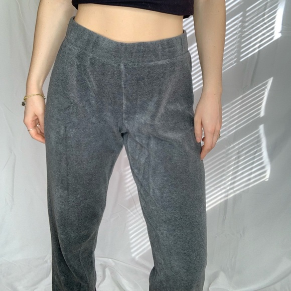 Activeology Grey Velour Velvet Straight leg Elastic Waist High Rise Sweat Pants - Picture 4 of 5